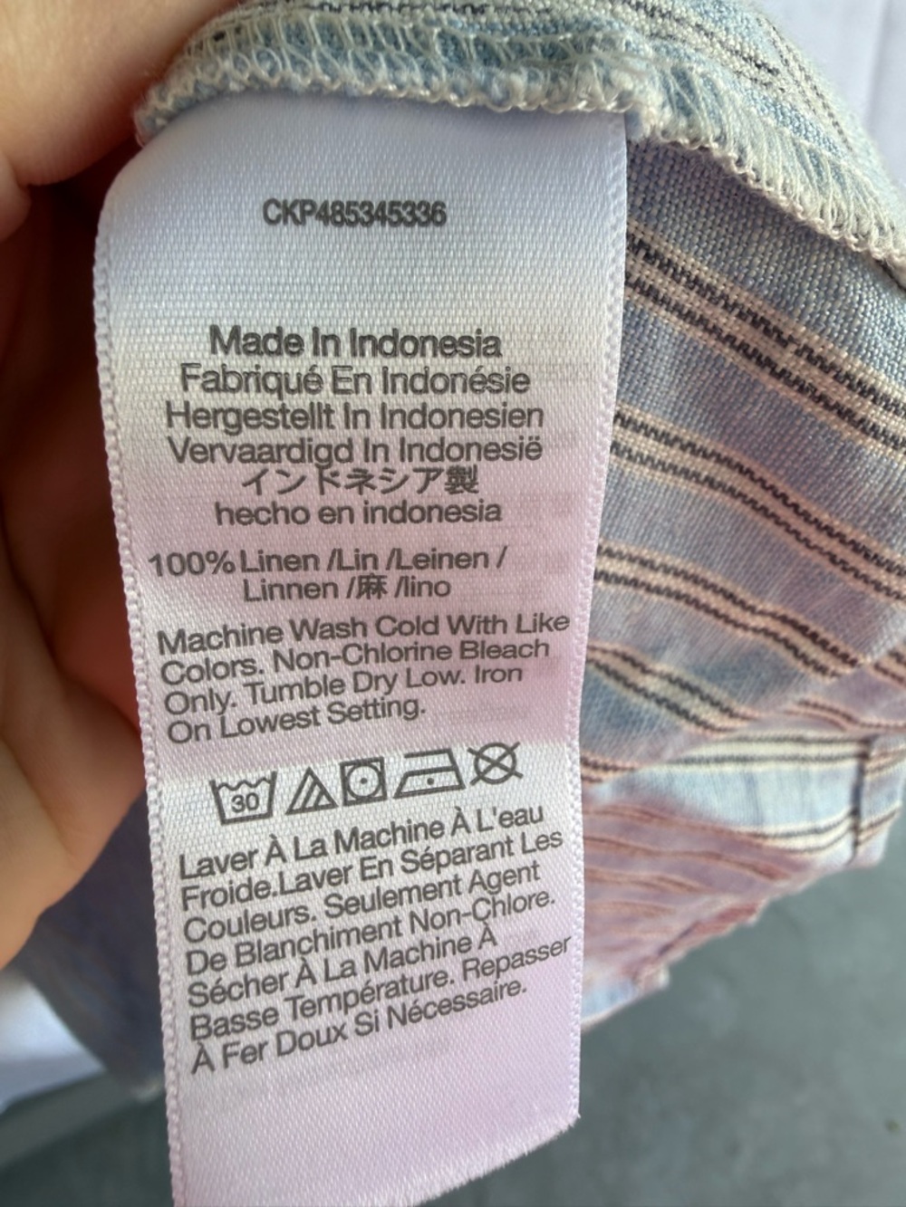 Madewell Linen Midi Dress XL Blue Stripe Button Front Puff Sleeve Pockets NWT - Picture 4 of 6